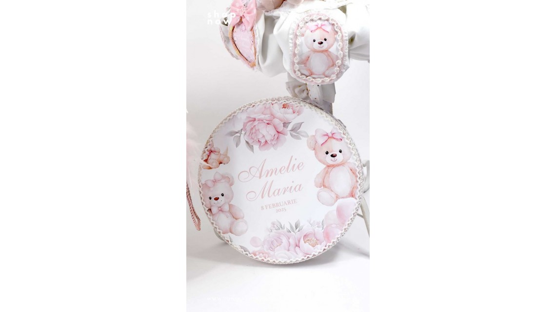 Trusou botez cu ursuleti si hortensii Teddy Bear Pink 5